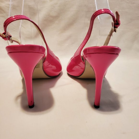 Pierre Dumas Pink Pointy Toe Sling Back Patent Leather Stiletto Heels Size 10M - Picture 5 of 7